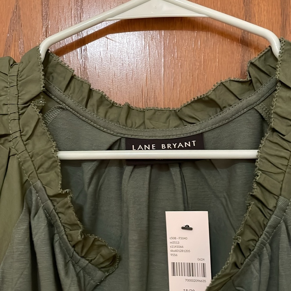 LANE BRYANT NWT Womens Size 18/20 Green Cream Eyelet Short-Sleeve Knit Top - Picture 8 of 10